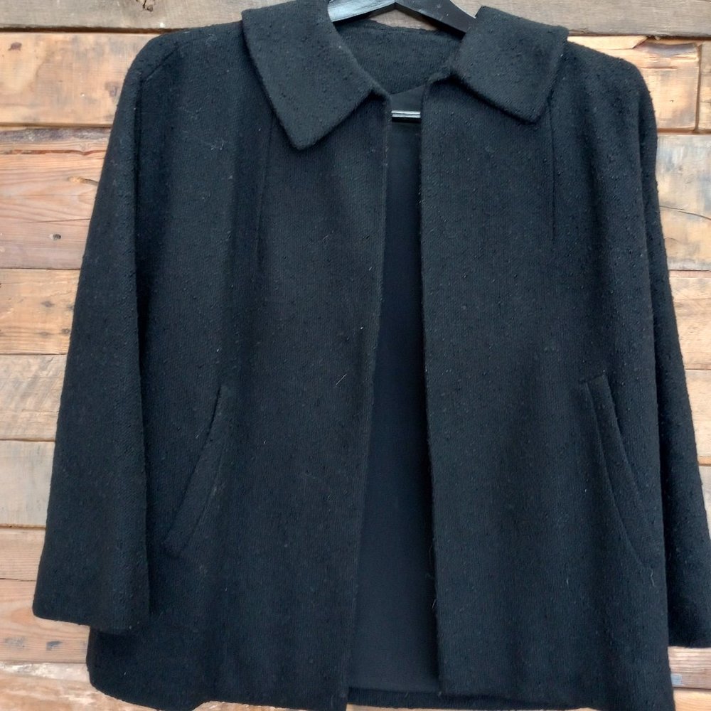Vintage nubby black wool swing jacket with pockets from Ohrboch's Grey Room